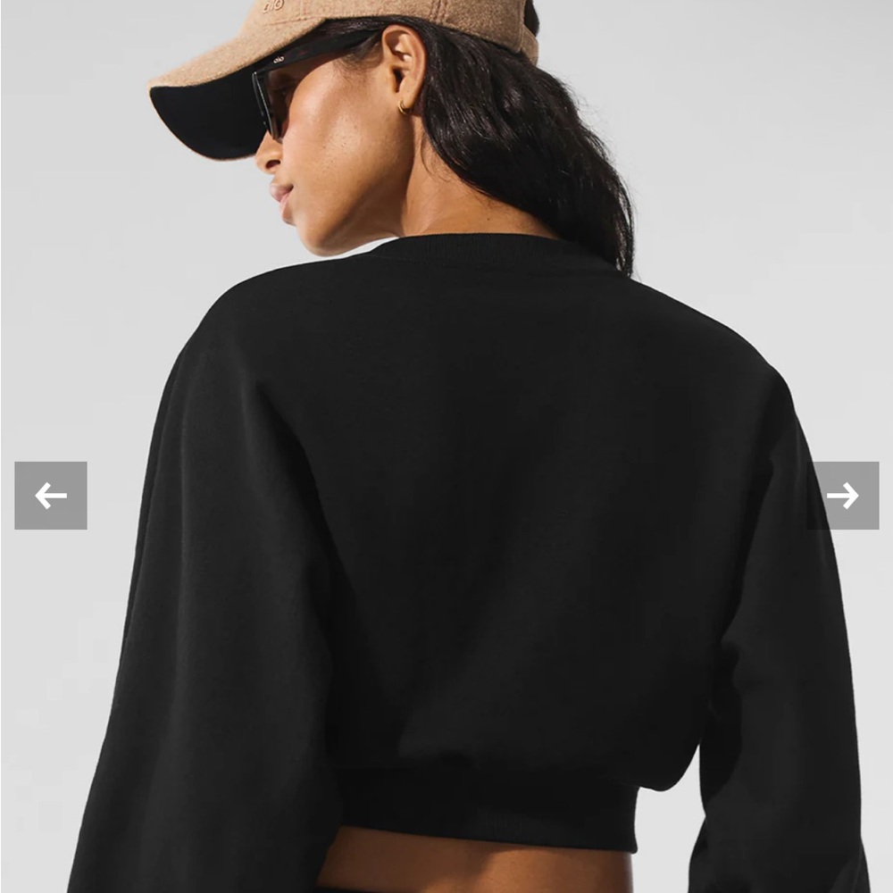 ALO Yoga Women's Black Cropped Crewneck Sweatshirt - Picture 3 of 4